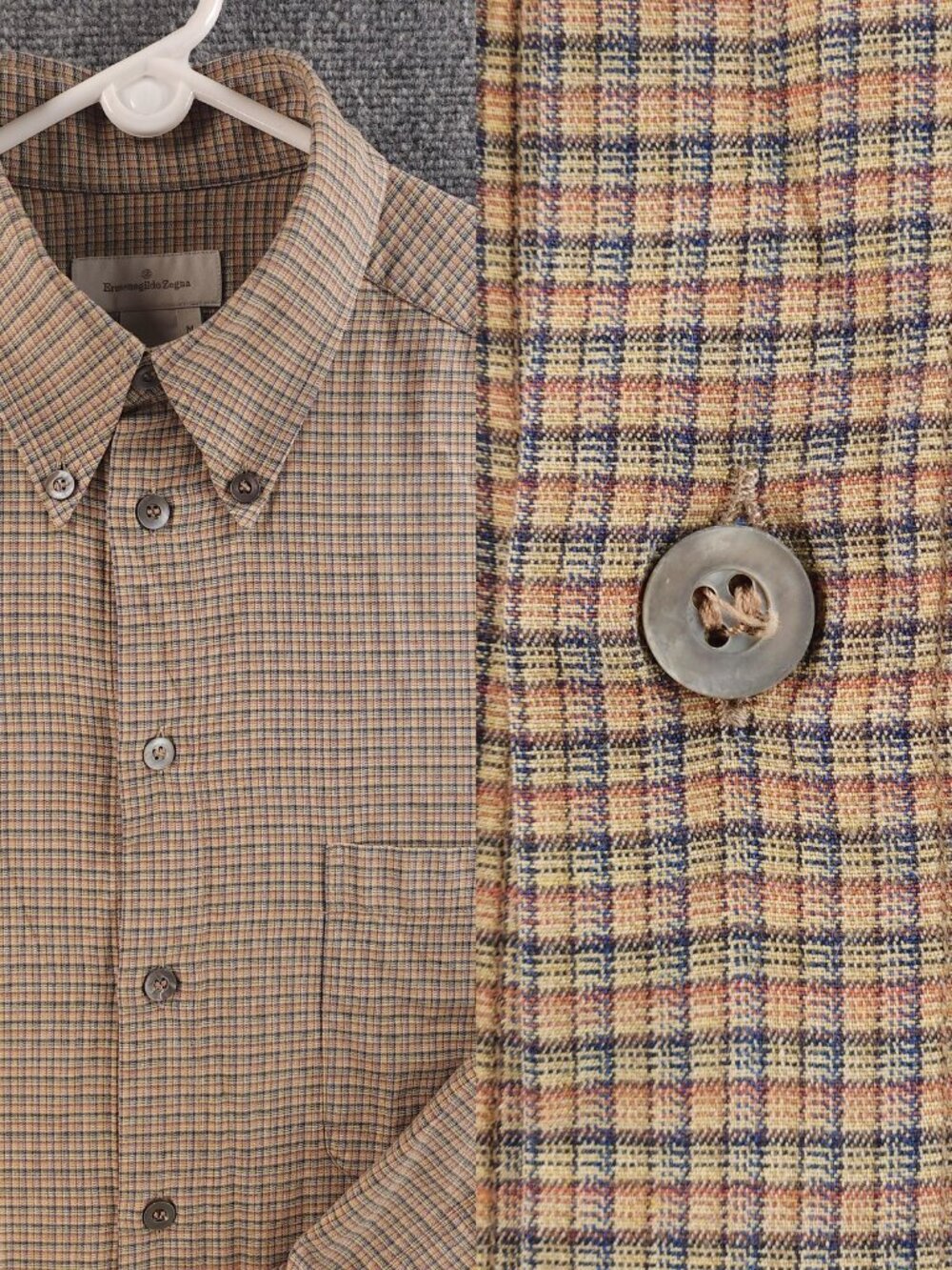 Ermenegildo Zegna Italy Medium Check Button-Down Shirt Pocket Multicolor Men